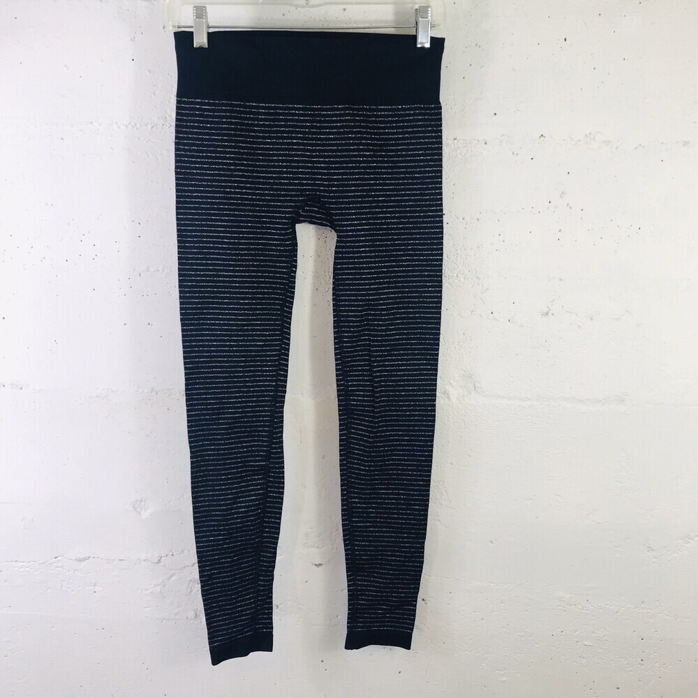Athleta Metallic Stripe Seamless Nylon Spandex Full Length Legging Sz. Med Black